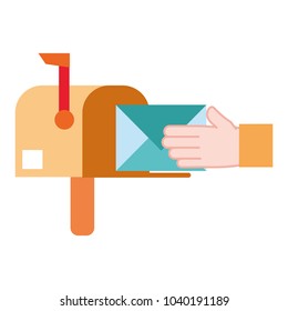colorful mailbox message and man hand with post letter