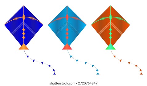 Colorido Makar Sankranti Vector de cometas con Blue Teal Naranja Cometas de Festival Tradicionales de la India
