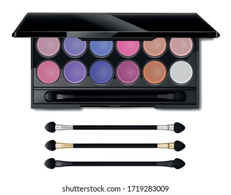 colorful make up cosmetic eyeshadow palette and blushes, vector.