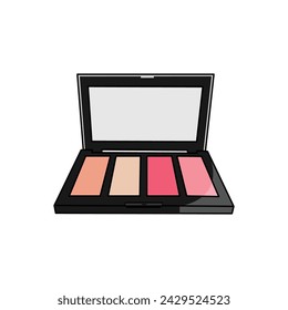 Colorful makeup palette with four blush shades in an open black rectangular case.