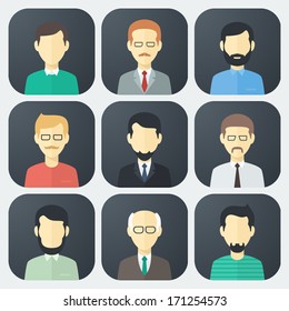 Colorful Male Faces App Icons Set in Trendy Flat Style