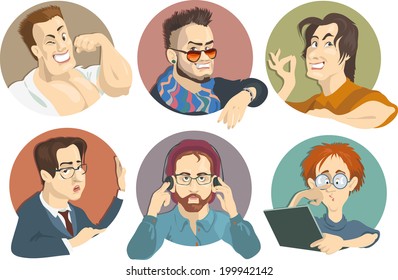 Colorful Male Faces Circle Icons