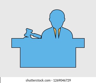 Colorful  male Judge Icon with hammer symbol