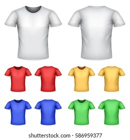 Colorful male t-shirts detailed photo realistic vector set