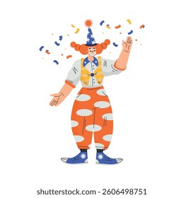 Colorful Man Clown Character with Bright Makeup and Nose Amusing Vector Illustration