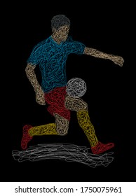 a colorful man football player in scribble and chaotic sketch.vector illustration,Eps10.