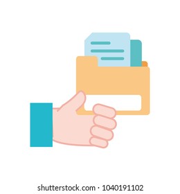 colorful man hand with documents inside file folder