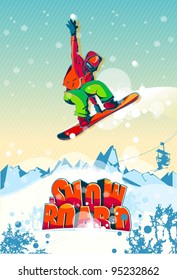 The colorful man jumping with a snowboard. Vector illustration.