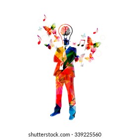 Colorful man with light bulb head