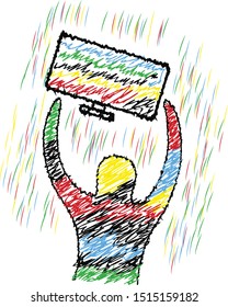Colorful man mounting TV on the wall