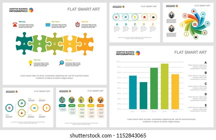 Colorful management or analysis concept infographic charts set. Business design elements for presentation slide templates. For corporate report, advertising, leaflet layout and poster design.