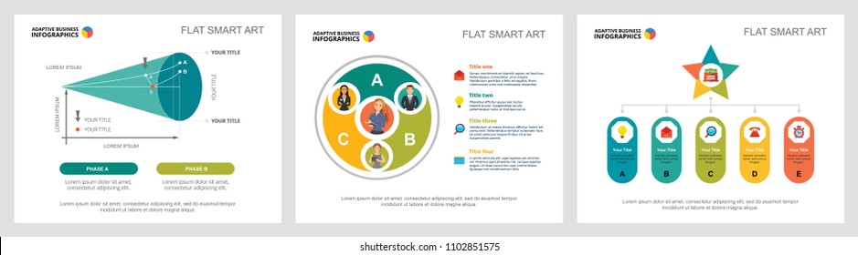 Colorful management or analytics concept infographic charts set. Business design elements for presentation slide templates. For corporate report, advertising, leaflet layout and poster design.