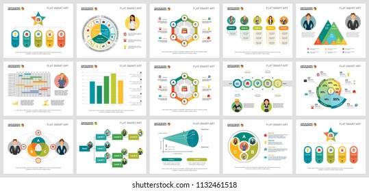 Colorful management or analytics concept infographic charts set. Business design elements for presentation slide templates. For corporate report, advertising, leaflet layout and poster design.