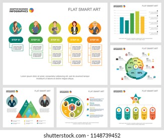 Colorful management or analytics concept infographic charts set. Business design elements for presentation slide templates. For corporate report, advertising, leaflet layout and poster design.