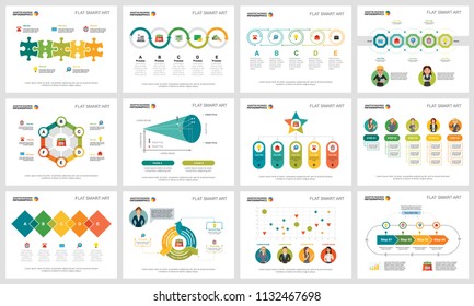 Colorful management or finance concept infographic charts set. Business design elements for presentation slide templates. For corporate report, advertising, leaflet layout and poster design.