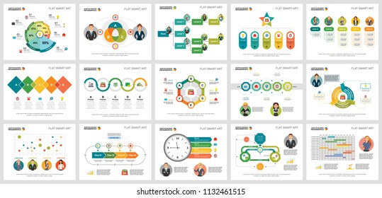 Colorful management or planning concept infographic charts set. Business design elements for presentation slide templates. For corporate report, advertising, leaflet layout and poster design.