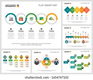Concept de gestion colorée ou de statistiques ensemble de cartes infographiques. Éléments de conception métier pour les modèles de diapositives de présentation. Peut être utilisé pour l'édition d'états financiers, la mise en page des flux de travail et la conception de brochures.