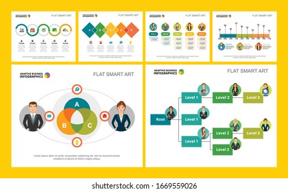 Concept de gestion colorée ou de statistiques ensemble de cartes infographiques. Éléments de conception métier pour les modèles de diapositives de présentation. Peut être utilisé pour l'édition d'états financiers, la mise en page des flux de travail et la conception de brochures.