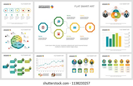 Colorful management or teamwork concept infographic charts set. Business design elements for presentation slide templates. For corporate report, advertising, leaflet layout and poster design.