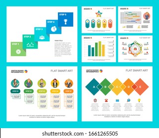 Colorful management or teamwork concept infographic charts set. Business design elements for presentation slide templates. Can be used for financial report, workflow layout and brochure design.