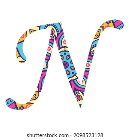 COLORFUL MANDALA ALPHABET N LETTER VECTOR