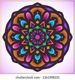 Colorful mandala art with circular floral motifs element