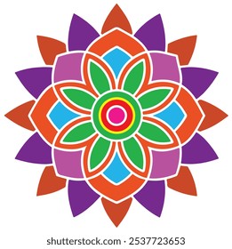 Mandala colorida, ilustração vetorial de design de arte, mandala de padrão étnico, design de cores com fundo branco.