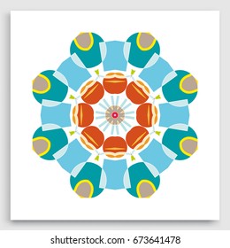 Colorful mandala art, geometric doodle round ornament. Islamic greeting card. Eid mubarak ramadan celebration template. Isolated design element for brochure, invitation card, logo, icon, emblem
