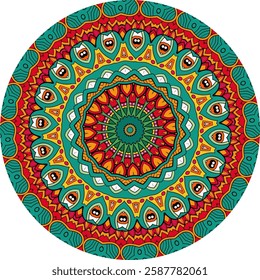 Colorful Mandala Artwork with Repeating Geometric and Organic Shapes