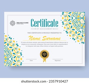 Colorful mandala award certificate template