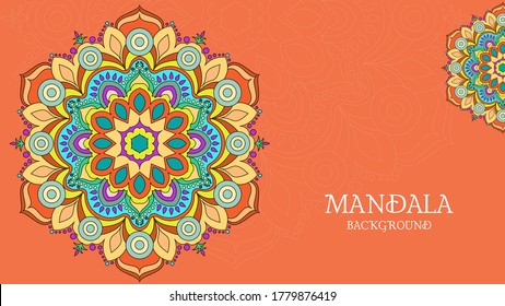 Colorful mandala background, banner, card or wallpaper. Relax and meditation poster. Vector illustration. Eps 10.