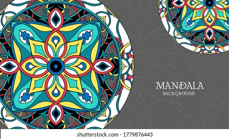 Colorful Mandala Background, Banner, Card Or Wallpaper. Relax And Meditation Poster. Vector Illustration. Eps 10.