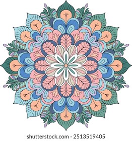 Mandala colorido para colorir e Mandala colorido com design Ornament.Mandala floral. Ícone Mandala