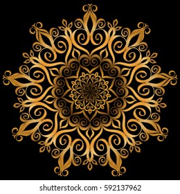 Colorful Mandala. Decorative golden round ornament. Anti-stress therapy pattern. Hand drawn ornament. Islam, Arabic, Indian style
