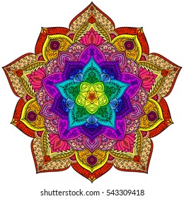 Colorful Mandala. Decorative rainbow round ornament. Anti-stress therapy pattern. Hand drawn ornament. Islam, Arabic, Indian style