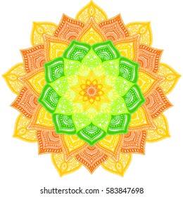 Colorful Mandala. Decorative rainbow round ornament. Anti-stress therapy pattern. Hand drawn ornament. Islam, Arabic, Indian style