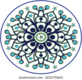 Design Mandala Colorido com Elementos Decorativos Estrela - Ilustração Vetorial