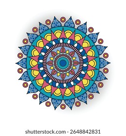 Colorful mandala design with floral shapes on white background