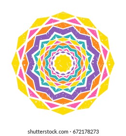 Colorful mandala design with geometrical shapes in simple retro style. Vector illustration