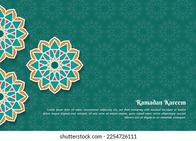 Colorful mandala design in green pattern background for ramadan kareem template design