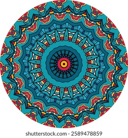 A colorful mandala design, perfect for coloring books, art therapy, or as a decorative element.