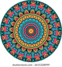 A colorful mandala design, perfect for coloring books, art therapy, or as a decorative element.