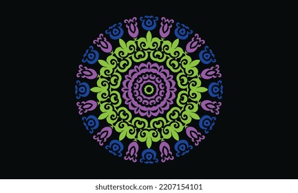 Colorful mandala design, vector background  vintage abstract floral pattern purple green navy color t shirt design
