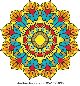Ilustración colorida del vector de diseño de Mandala. 