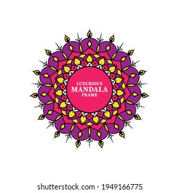 Vector de cuadro de mandala colorida. Doodle mandala dibujada a mano. Colores brillantes.
