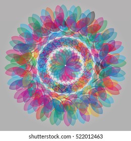 Colorful mandala. Geometrical illustration isolated on gray background. Logo template. Arabic, Indian, ottoman motifs.