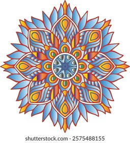 Colorful mandala. Gradient oriental circular ornament with indian, arabic, turkish motifs. Isolated, vector, editable.