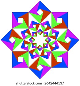 Colorful mandala icon. Kaleidoscope star symbol. Vibrant geometric pattern. Vector mandala design.
