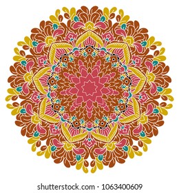 Colorful Mandala Indian floral medallion pattern.Vintage decorative elements .Ethnic Mandala ornament.Vector Henna tattoo style. on isolate background for textile,greeting card, coloring book,print.