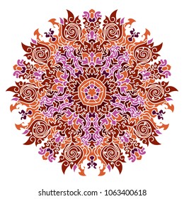 Colorful Mandala Indian floral medallion pattern.Vintage decorative elements .Ethnic Mandala ornament.Vector Henna tattoo style. on isolate background for textile,greeting card, coloring book,print.